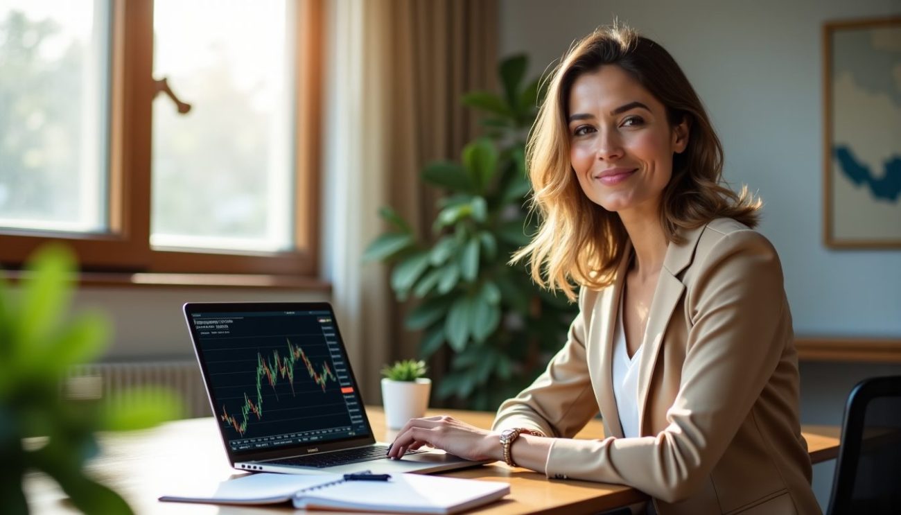 Une femme heureuse devant ses bénéfices de son investissement